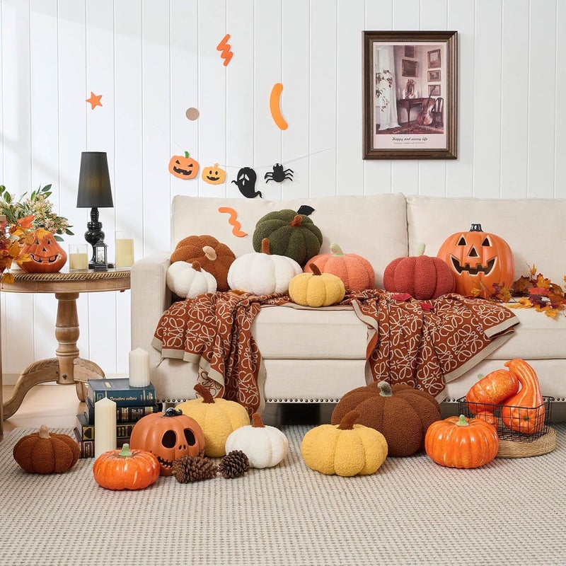 CANGHI Fall Pumpkin Pillows Brown Simulated Pumpkin Shaped Pillow 11 inches Halloween Decoration Throw Pillows Fluffy Pumpkin Pillows Cushion Decor for Fall Thanksgiving Halloween Bedroom Sofa Couch - Image 3